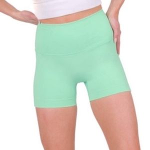 NWOT Zenana High Waist Athletic Shorts ~Mint Green~ XL~82% Polyester/18% Spandex